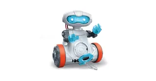 Fotografía oficial de Mio Robot de Clementoni, con cuerpo blanco y detalles azules y naranjas.
