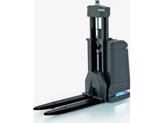 Render oficial del MiR1200 Pallet Jack con horquillas delanteras.