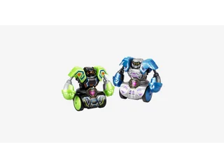 Imagen oficial de dos Robo Kombat Tornado de Silverlit, verde y azul.
