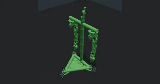Render del diseño imprimible de Bambot B0, con dos brazos y base de ruedas.