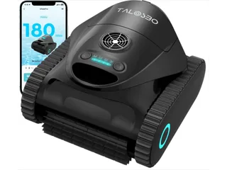 Render promocional oficial de Talosbo C1 completo, con orugas y carcasa oscura, junto a un teléfono que muestra la aplicación.