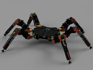 Render CAD publicado por el equipo Hexapod de Gdańsk del diseño completo de seis patas, con engranajes y elementos de contacto.