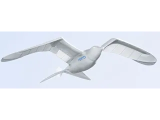 SmartBird de Festo completo, con ambas alas extendidas en vuelo.