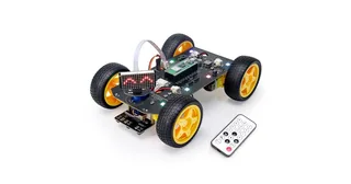 Fotografía oficial del Freenove 4WD Pico con ruedas amarillas y matriz de puntos.