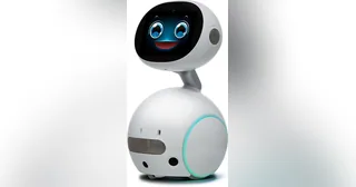 Zenbo Junior blanco con pantalla facial oscura, cuello corto y base redondeada.