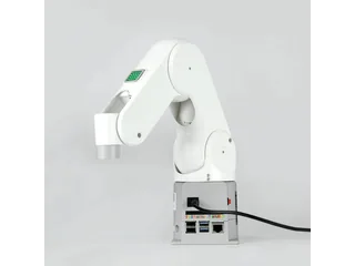 Imagen oficial del myPalletizer 260 Pi blanco, con su estructura articulada y el cable conectado a la base.