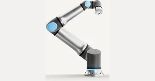 Render oficial del brazo UR30 de Universal Robots con articulaciones azules.