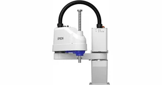 Robot SCARA Epson T6-B blanco con controlador integrado en la base y eje vertical en el extremo