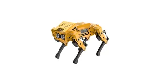 MechDog amarillo con ocho servos y cuatro patas articuladas