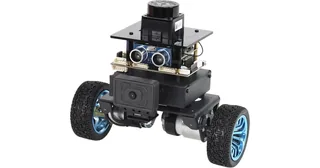 Robot de equilibrio MicroROS de Yahboom con dos ruedas, lidar superior y sensores en un chasis metálico