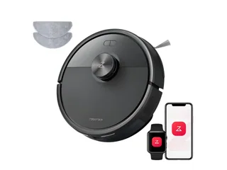 Imagen oficial de un Roborock Q7 de la familia L5 y M5 con accesorios y pantallas de control.