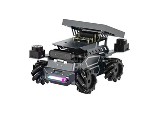 Imagen oficial del ROSMASTER M3 con chasis Mecanum y estructura suspendida.