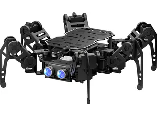 Hexápodo negro miniHexa de Hiwonder con seis patas y sensor ultrasónico frontal