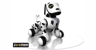 Render oficial de Zoomer blanco con manchas negras, completo y sobre fondo blanco.