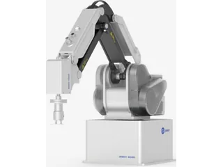 Render oficial del brazo compacto Dobot MG400 blanco con base rectangular.