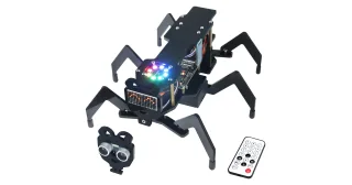 Robot Ant de Freenove con seis patas, matriz LED y mando.