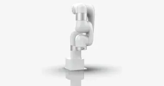Fotograma de la animación oficial del UFACTORY Lite 6 completo, con el brazo plegado.