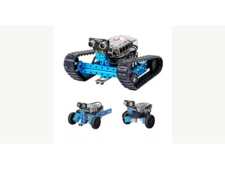 Tres montajes de mBot Ranger: vehículo de orugas, coche de tres ruedas y robot de equilibrio