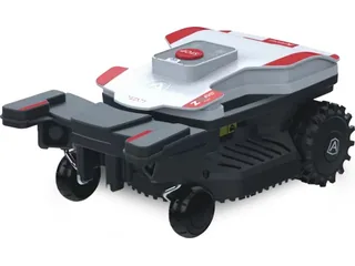 Robot cortacésped Ambrogio Twenty ZR EVO blanco, rojo y negro con ruedas traseras de gran tamaño