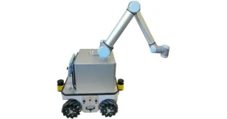 Fotografía oficial del manipulador móvil Neobotix MMO-500 con brazo UR10.
