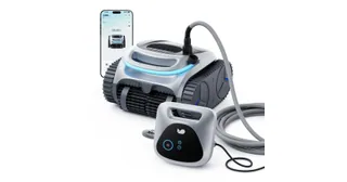 Render oficial del limpiador de piscinas BUBLUE BuHybrid L6 Gen2 completo, con cable y elementos de control.