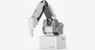 Render oficial del brazo compacto Dobot MG400 blanco con base rectangular.