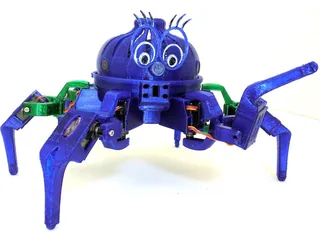 Hexápodo Vorpal azul y verde de cuerpo completo con una pata levantada.