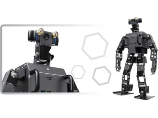 Humanoide ROBOTIS OP3 negro mostrado de cuerpo entero y en detalle