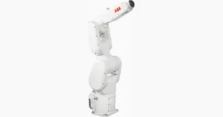 Render oficial del brazo ABB IRB 1300 blanco sobre su base.