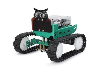 Fotografía oficial del OwlBot Tank verde de ELEGOO con orugas y sensor frontal.