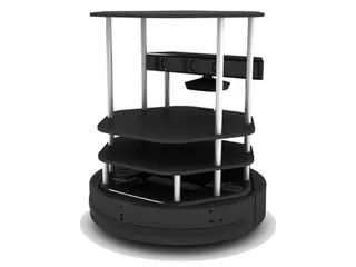 TurtleBot 2 con base circular negra, plataformas de montaje y cámara sobre la estructura.