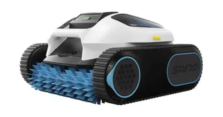 Render oficial del limpiador de piscinas MAMMOTION SPINO E1 completo.