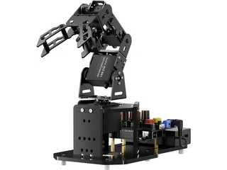 Brazo educativo negro miniArm de Hiwonder con pinza y placa de control de potenciómetros