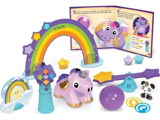 Unicornio robótico lila Skye con varita azul, tarjetas y accesorios de juego