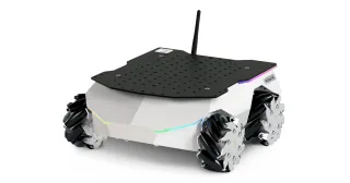Imagen oficial de ROSbot XL de Husarion, con cuatro ruedas mecanum y una plataforma superior para incorporar sensores y herramientas.