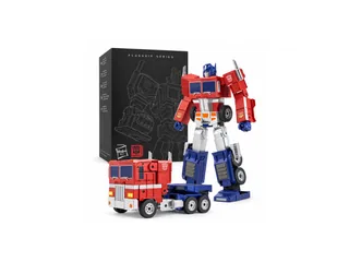 Robosen Flagship Optimus Prime 2026 junto a su caja.