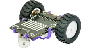 Robot Quarky con dos ruedas y controlador de matriz LED visible en la parte superior.