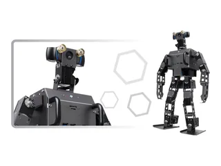 Humanoide ROBOTIS OP3 negro mostrado de cuerpo entero y en detalle