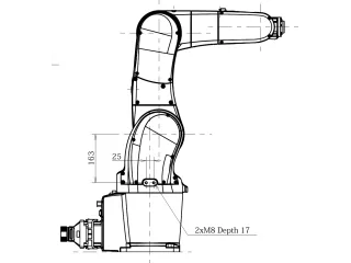 Vista lateral completa del DENSO VS-068 extraída de su plano oficial; conserva base, brida y algunas cotas.