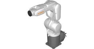 Representación gris del brazo industrial KUKA KR 6 R700-2 procedente de la biblioteca de RoboDK