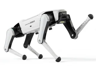 Render oficial de INFFNI Rover X1 completo con patas de apoyo, en una pose de interacción sobre fondo blanco.