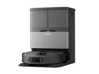 Render oficial de Tapo RV50 Pro Omni junto a su estación.