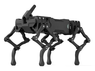 Render oficial del WAVEGO Pro negro de Waveshare, con las cuatro patas completas sobre fondo blanco.