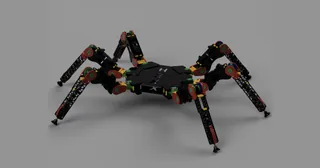 Render CAD publicado por el equipo Hexapod de Gdańsk del diseño completo de seis patas, con engranajes y elementos de contacto.