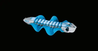 Imagen oficial de BionicFinWave completo, con su cuerpo y sus dos aletas ondulantes sobre fondo negro.