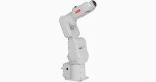 Render oficial del brazo industrial blanco ABB IRB 1100 sobre fondo claro