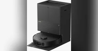 Render oficial del MOVA E50 Pro Ultra negro delante de su estación.