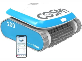 BWT Cosmy 200 blanco y azul con cepillos y aplicación.