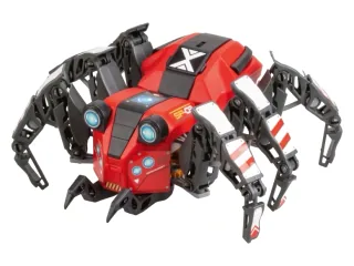 Spider Bot rojo y negro con seis patas articuladas.