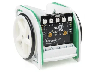Kitronik MOVE mini MK2 con dos ruedas y placa Servo:Lite, sin micro:bit.